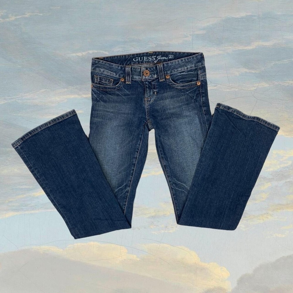 womens y2k low rise dark wash boot cut guess denim jeans